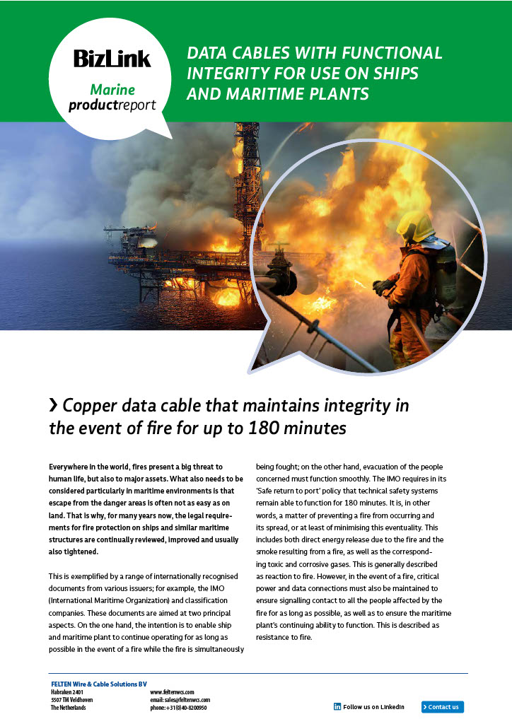 Bizlink data cables for ships and martime plants