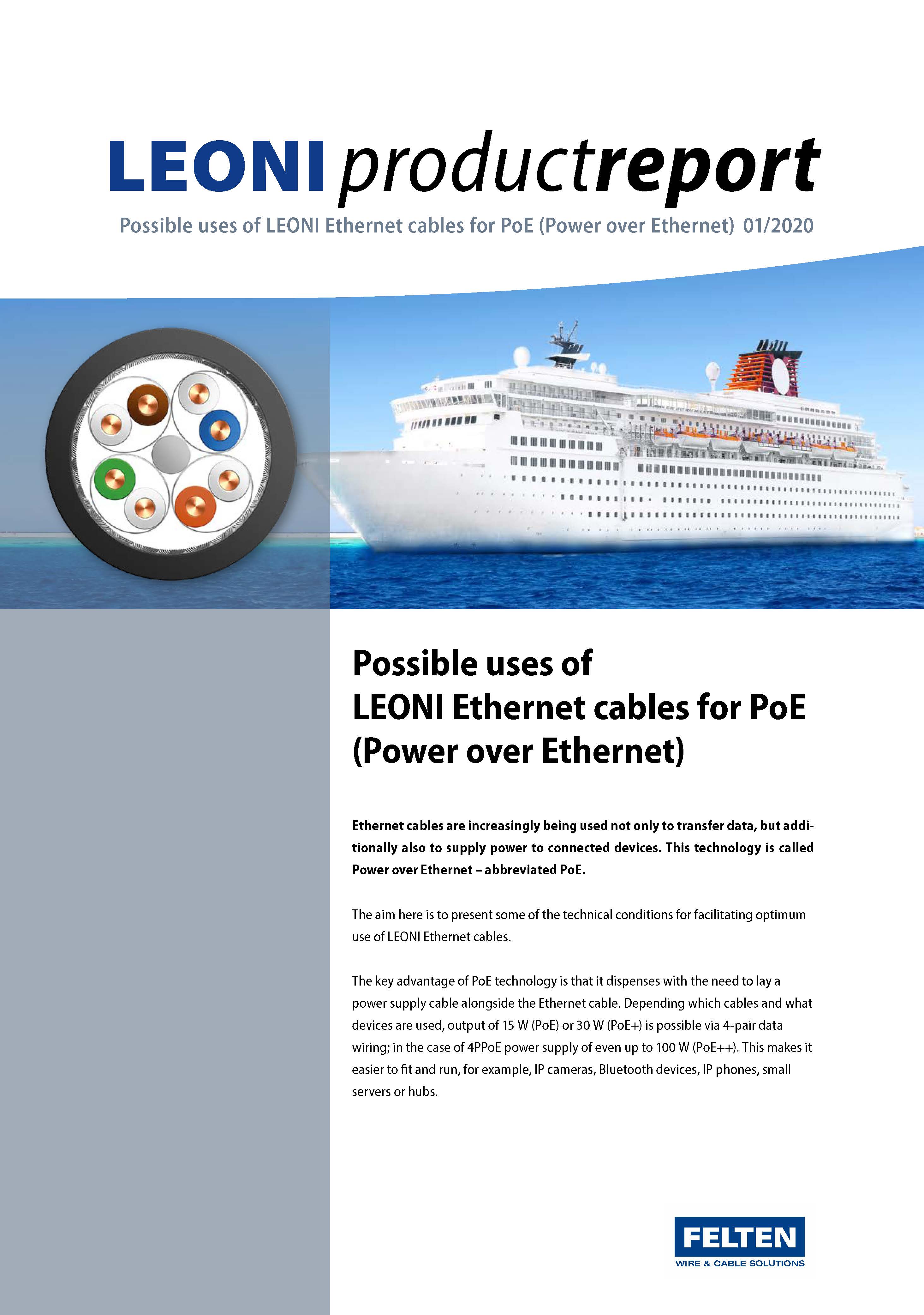 Felten Leoni former productreport with uses of Leoni Ethernet cables for PoE