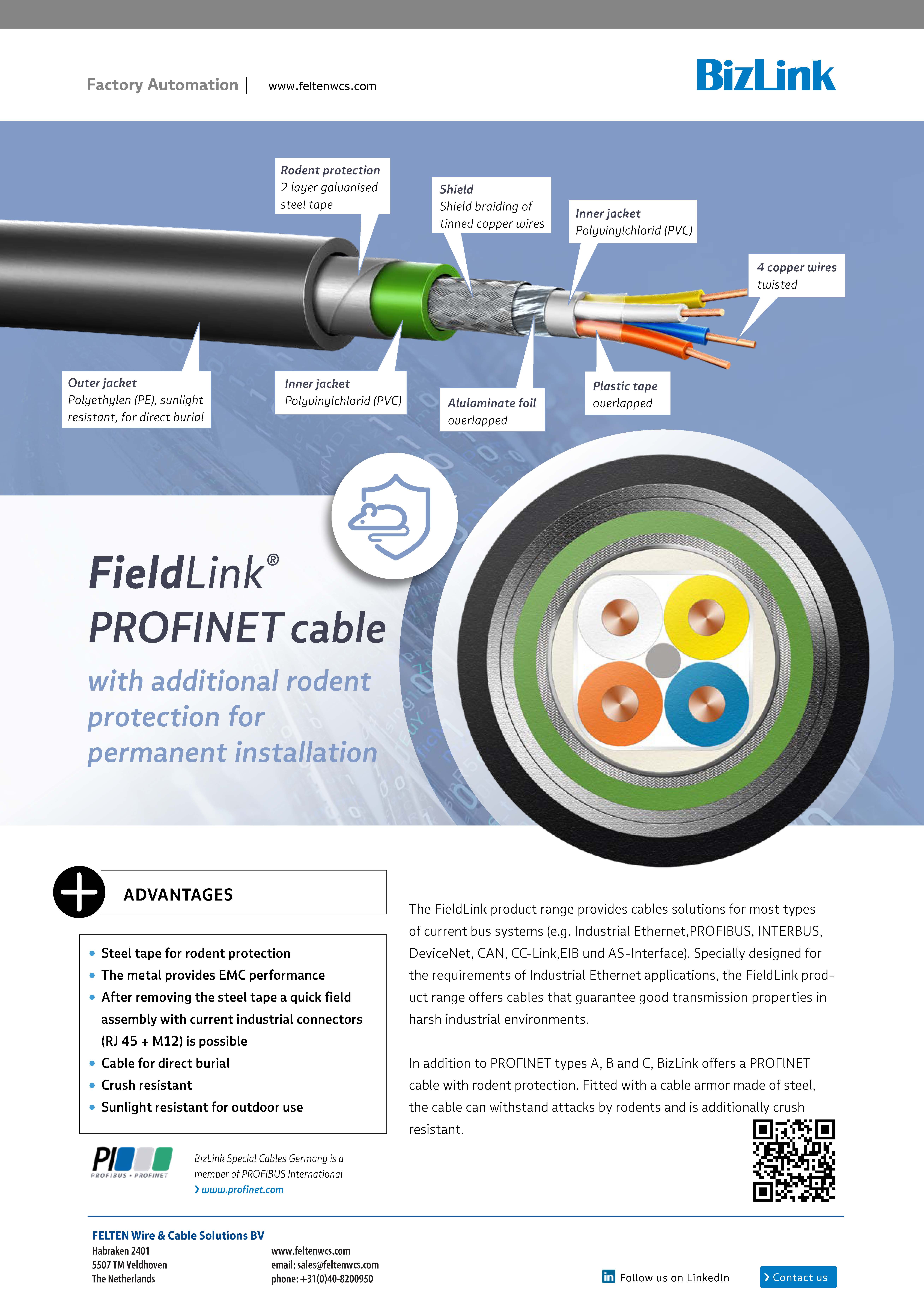 Fieldlink Profinet cable for rodent protection
