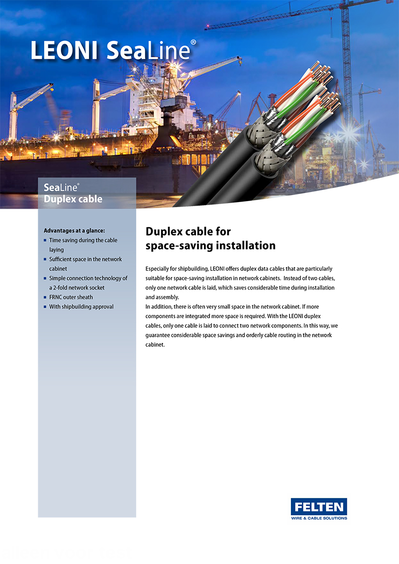 Leoni Felten Sealine duplex cable for space-saving installation
